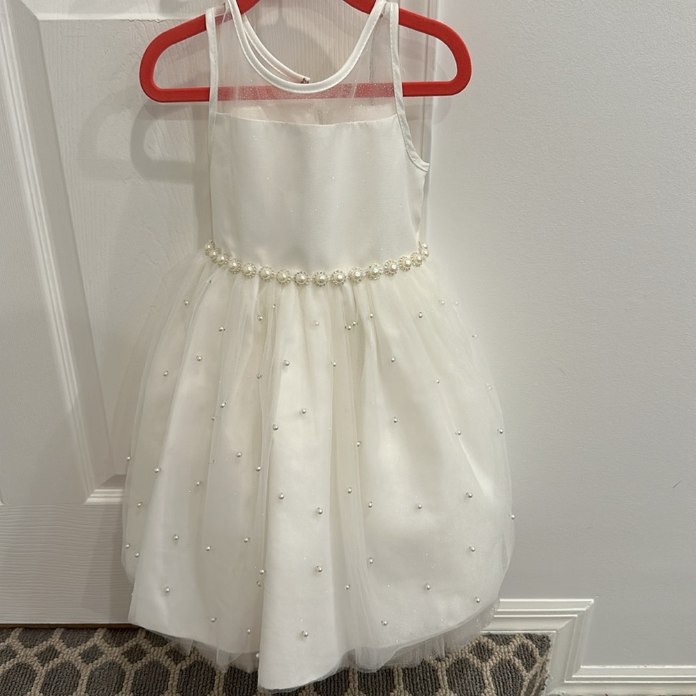 Elegant White Tulle Dress with Pearl Accents